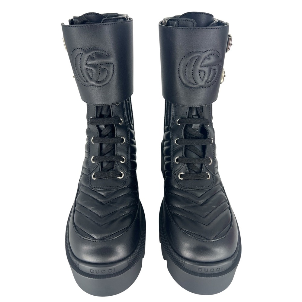 Gucci Frances Quilted Leather Combat Boots in Black Size 37.5 - Picture 11 of 16